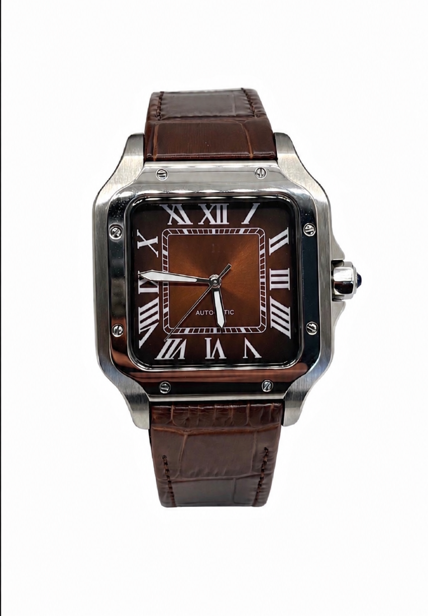 Santos Brown Leather Inspired Watch