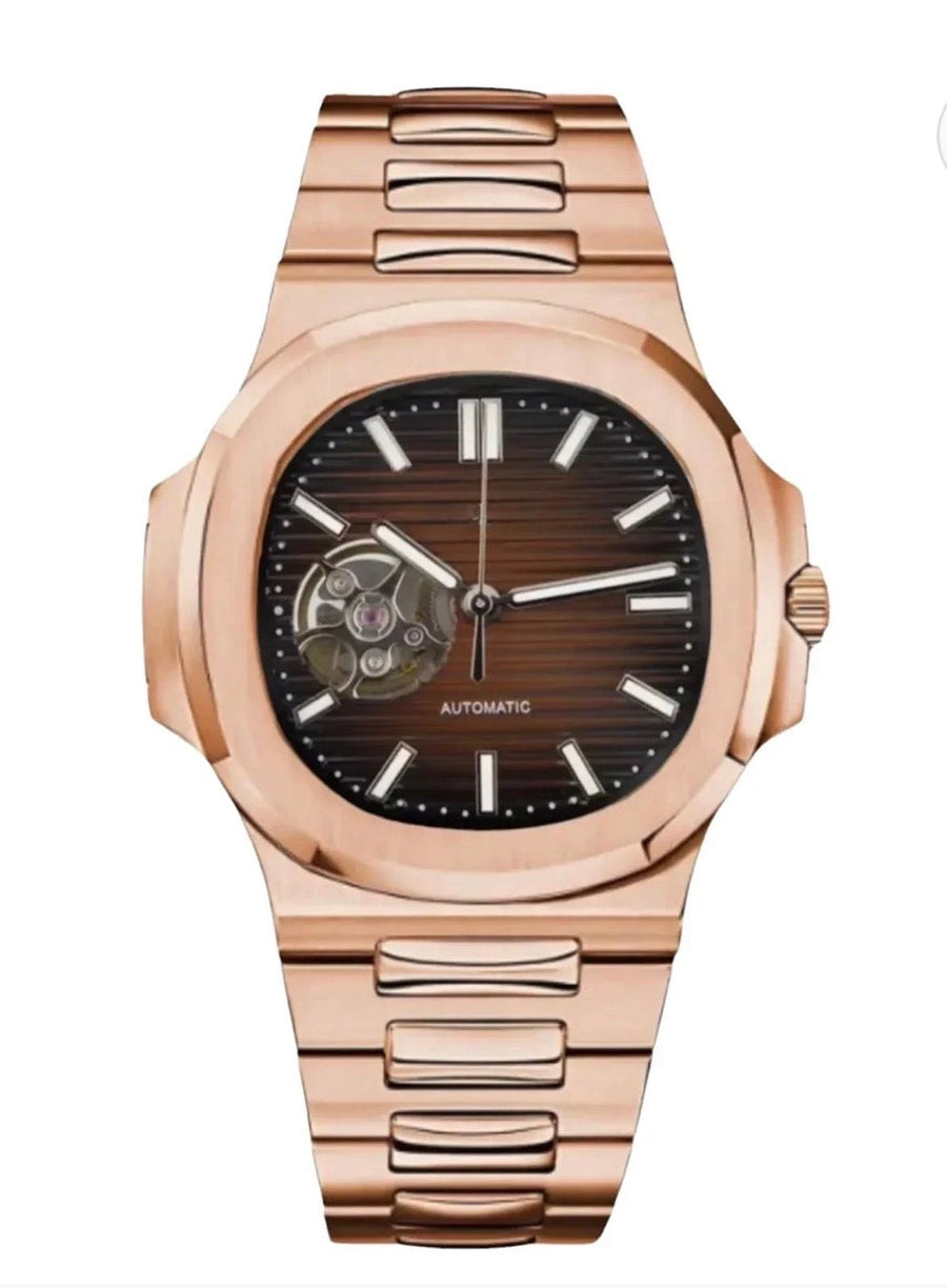 Nautilus Rose Gold Chocolate Open Heart Inspired Watch