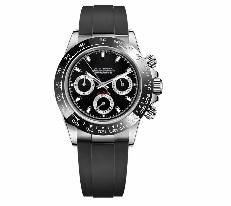 Daytona Black & Silver Rubber Strap Inspired Watch