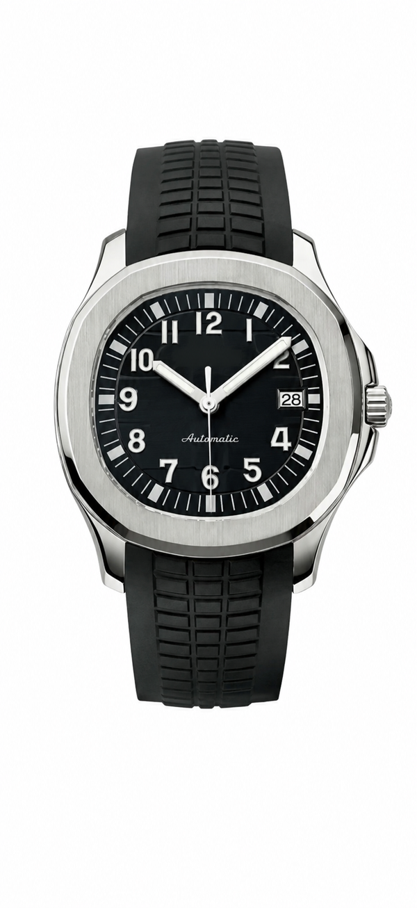 Aquanaut Black Strap & Silver Inspired Watch