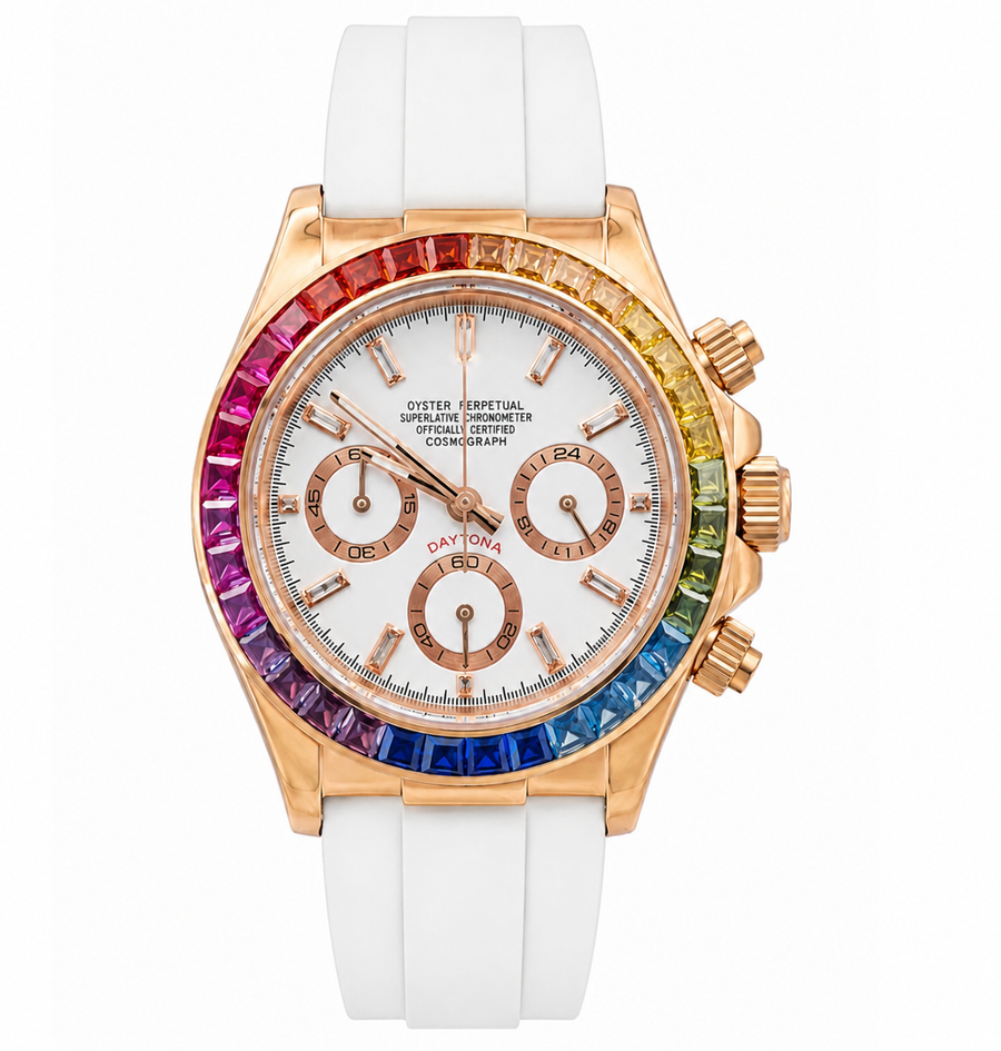 Daytona Rainbow White Rubber Strap Inspired Watch